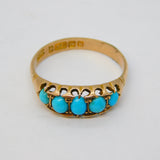 Edwardian 9ct Gold Graduating Turquoise Boat Ring Antique 1907 Birmingham