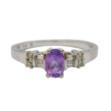 9ct White Gold, Amethyst & 0.15ct Diamond Dress Ring Vintage London