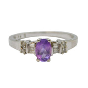 9ct White Gold, Amethyst & 0.15ct Diamond Dress Ring Vintage London