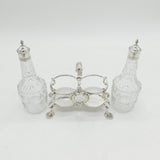George II Sterling Silver & Cut Glass Sauce Decanters on Stand Antique 1759 London