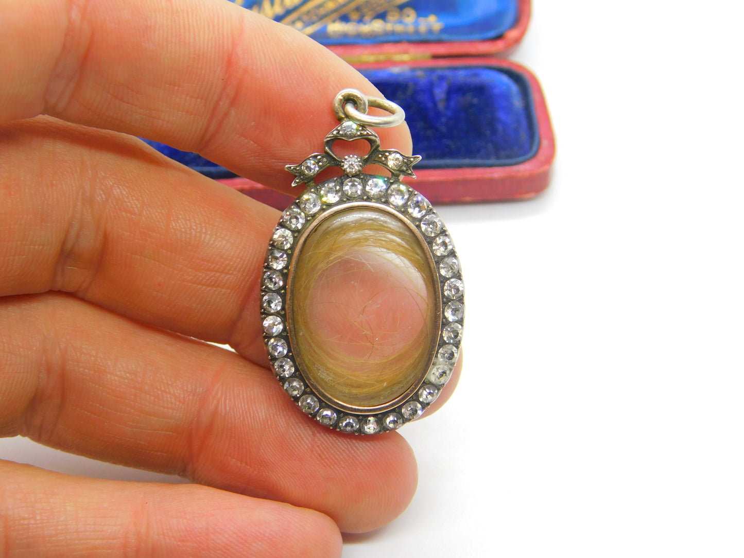 Mourning Hair Paste in Sterling Silver Locket Pendant Antique Edwardian c1910