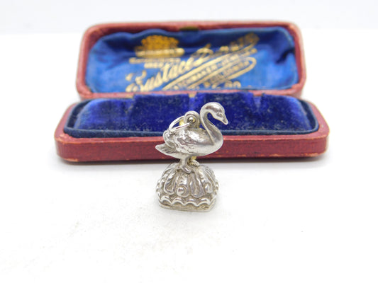 Victorian Sterling Silver Uncut Swan Form Fob Seal Stamp Pendant c1880 Antique