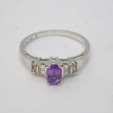 9ct White Gold, Amethyst & 0.15ct Diamond Dress Ring Vintage London