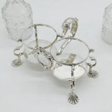 George II Sterling Silver & Cut Glass Sauce Decanters on Stand Antique 1759 London