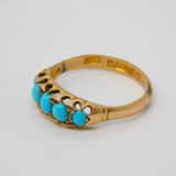 Edwardian 9ct Gold Graduating Turquoise Boat Ring Antique 1907 Birmingham