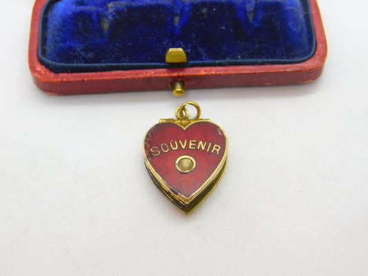 Edwardian Gilt Metal & Red Enamel Coronation Photobook Charm Antique c1902