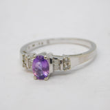 9ct White Gold, Amethyst & 0.15ct Diamond Dress Ring Vintage London