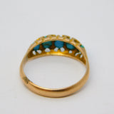 Edwardian 9ct Gold Graduating Turquoise Boat Ring Antique 1907 Birmingham