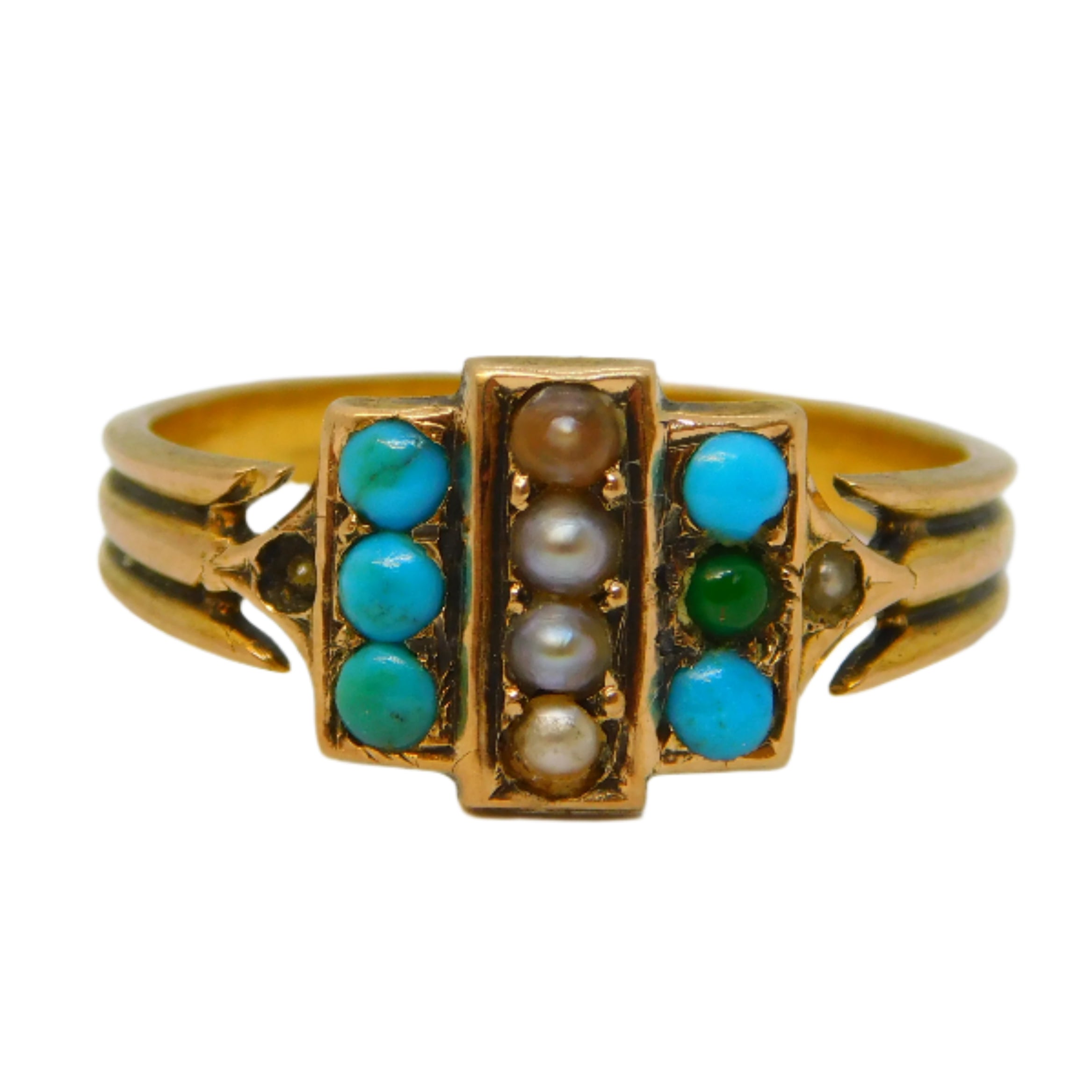 Georgian Gold Turquoise Pearl Ring Jewellery
