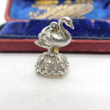 Victorian Sterling Silver Uncut Swan Form Fob Seal Stamp Pendant c1880 Antique