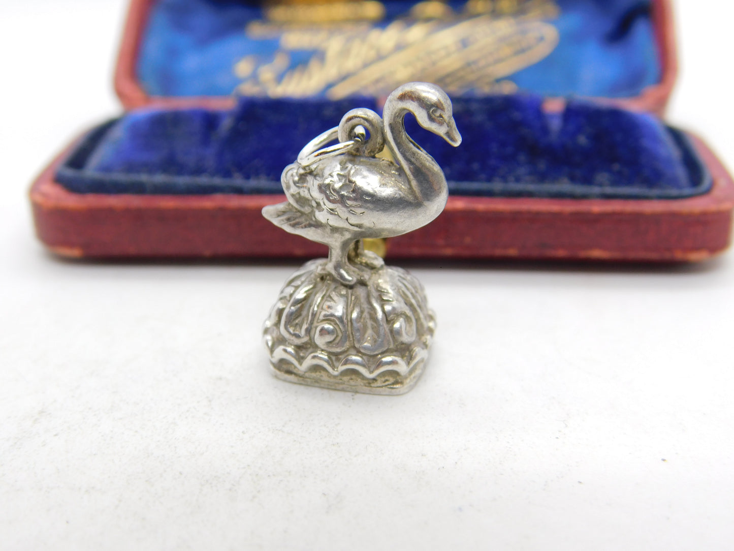 Victorian Sterling Silver Uncut Swan Form Fob Seal Stamp Pendant c1880 Antique