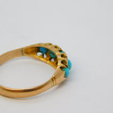 Edwardian 9ct Gold Graduating Turquoise Boat Ring Antique 1907 Birmingham