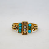 George IV 15ct Yellow Gold, Seed Pearl & Turquoise Dress Ring Antique c1830