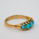 Edwardian 9ct Gold Graduating Turquoise Boat Ring Antique 1907 Birmingham