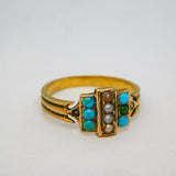 George IV 15ct Yellow Gold, Seed Pearl & Turquoise Dress Ring Antique c1830