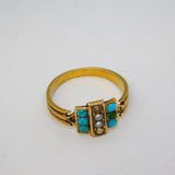 George IV 15ct Yellow Gold, Seed Pearl & Turquoise Dress Ring Antique c1830