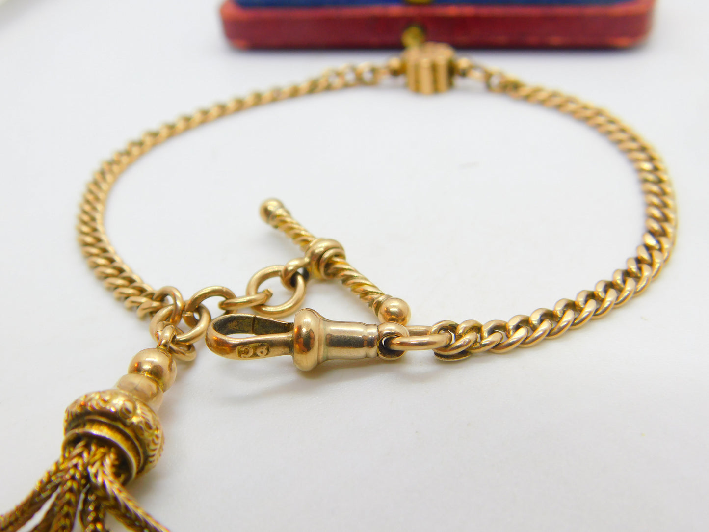 9ct Gold Albertina Watch Chain Bracelet with Tassel Fob Antique Victorian c1860