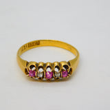 Victorian 15ct Gold, Diamond, Ruby Graduating Boat Ring Antique c1890