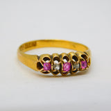 Victorian 15ct Gold, Diamond, Ruby Graduating Boat Ring Antique c1890