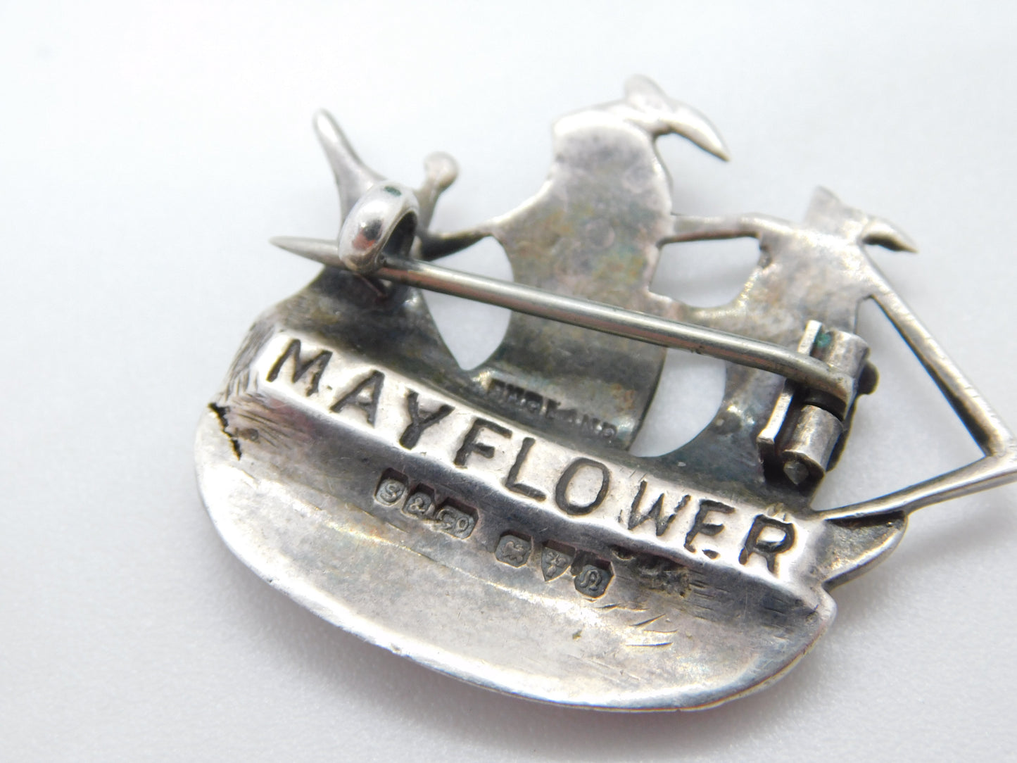 Shipton & Co. Sterling Silver Mayflower Ship Brooch 1938 Chester Antique Deco