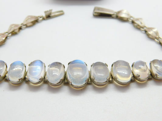 Sterling Silver Graduating Cabochon Moonstone Set Bracelet Antique c1920 Deco