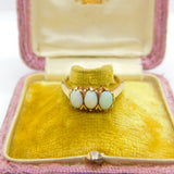 14ct Yellow Gold & Three Cabochon Opal Set Band Ring Vintage c1970