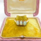 14ct Yellow Gold & Three Cabochon Opal Set Band Ring Vintage c1970