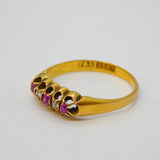 Victorian 15ct Gold, Diamond, Ruby Graduating Boat Ring Antique c1890