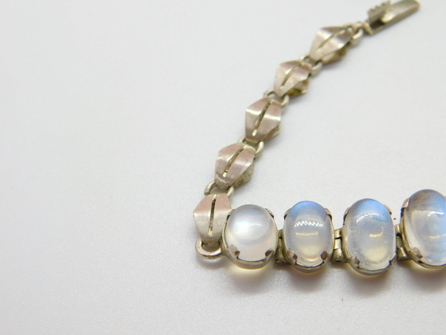 Sterling Silver Graduating Cabochon Moonstone Set Bracelet Antique c1920 Deco