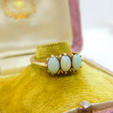 14ct Yellow Gold & Three Cabochon Opal Set Band Ring Vintage c1970