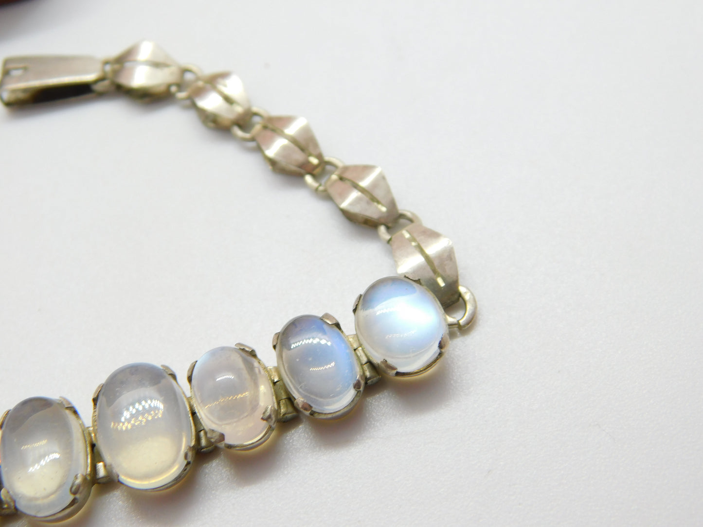 Sterling Silver Graduating Cabochon Moonstone Set Bracelet Antique c1920 Deco