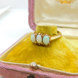 14ct Yellow Gold & Three Cabochon Opal Set Band Ring Vintage c1970