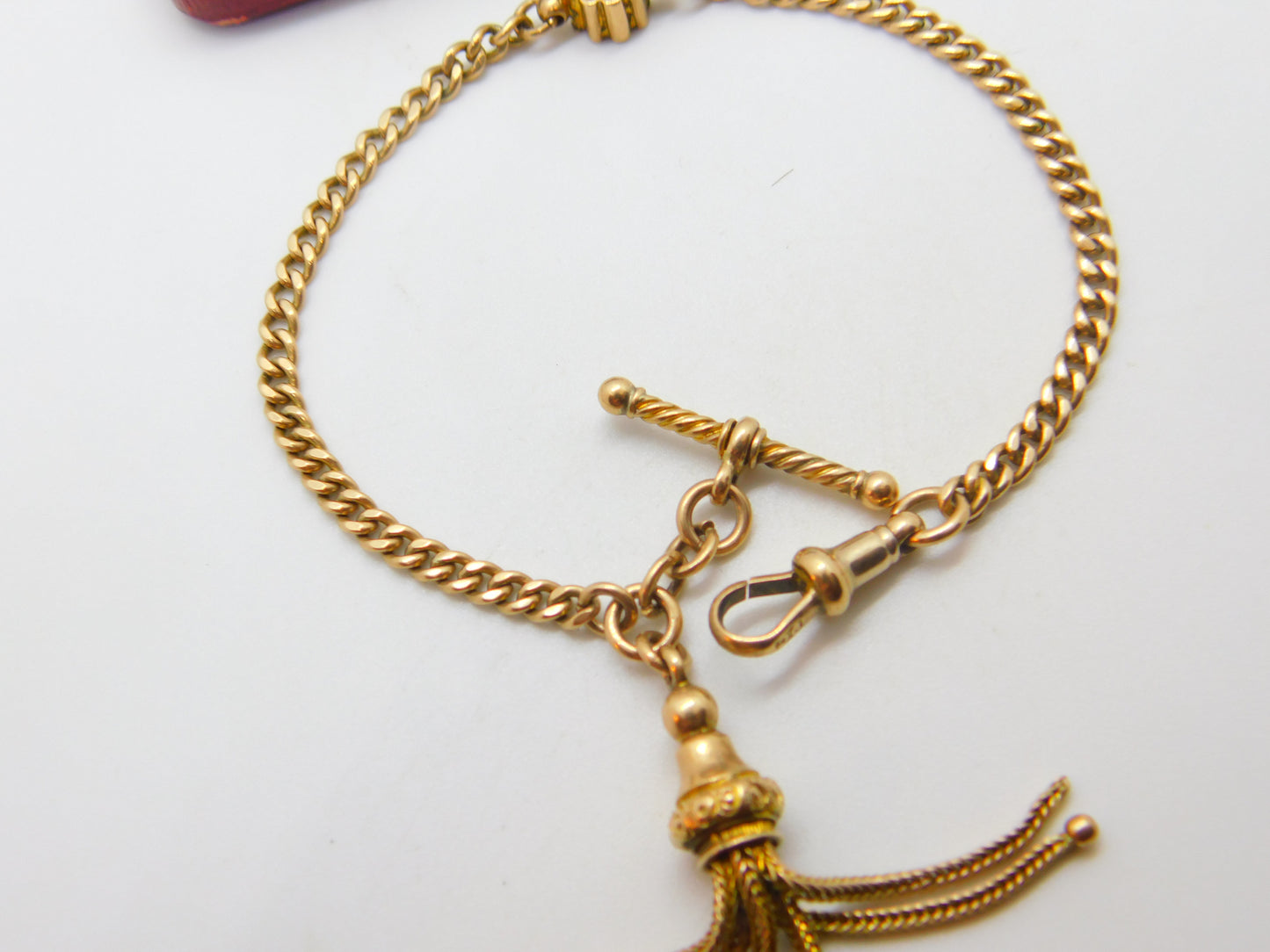 9ct Gold Albertina Watch Chain Bracelet with Tassel Fob Antique Victorian c1860