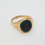 Victorian 9ct Gold Carved 'SG' Bloodstone Intaglio Signet Ring Antique c1860