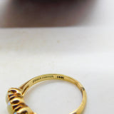 14ct Yellow Gold & Three Cabochon Opal Set Band Ring Vintage c1970