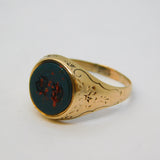 Victorian 9ct Gold Carved 'SG' Bloodstone Intaglio Signet Ring Antique c1860