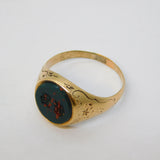 Victorian 9ct Gold Carved 'SG' Bloodstone Intaglio Signet Ring Antique c1860