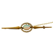 Edwardian 15ct Yellow Gold, Cabochon White Opal & Pearl Brooch Antique c1910