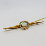 Edwardian 15ct Yellow Gold, Cabochon White Opal & Pearl Brooch Antique c1910