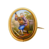 Victorian 9ct Gold Mounted Porcelain Regency Musician Brooch Antique c1860