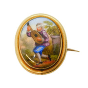 Victorian 9ct Gold Mounted Porcelain Regency Musician Brooch Antique c1860