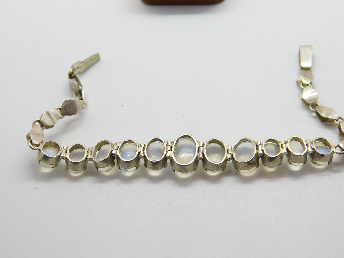 Sterling Silver Graduating Cabochon Moonstone Set Bracelet Antique c1920 Deco