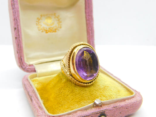 Corpus Christi Intaglio Amethyst 14ct Gold Signet Bishop Ring Antique Victorian