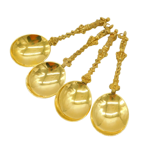 19th Century Set of Four Gold Plated Decorative Apostle Tablespoons Antique c1880