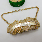 Victorian Sterling Silver Gilt Sherry Decanter Label Vintage 1879 Birmingham