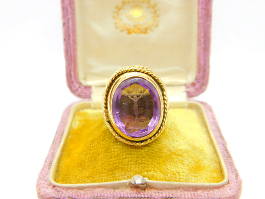 Corpus Christi Intaglio Amethyst 14ct Gold Signet Bishop Ring Antique Victorian