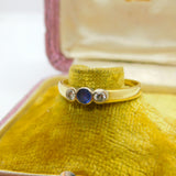 18ct Yellow Gold, Sapphire & Diamond Set Band Ring 2000 Sheffield Vintage