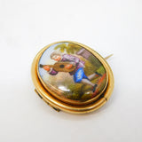Victorian 9ct Gold Mounted Porcelain Regency Musician Brooch Antique c1860