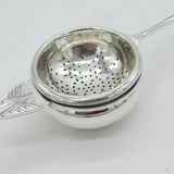 Sterling Silver Long-Handled Tea Strainer & Bowl Set Antique 1936 Art Deco