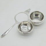 Sterling Silver Long-Handled Tea Strainer & Bowl Set Antique 1936 Art Deco